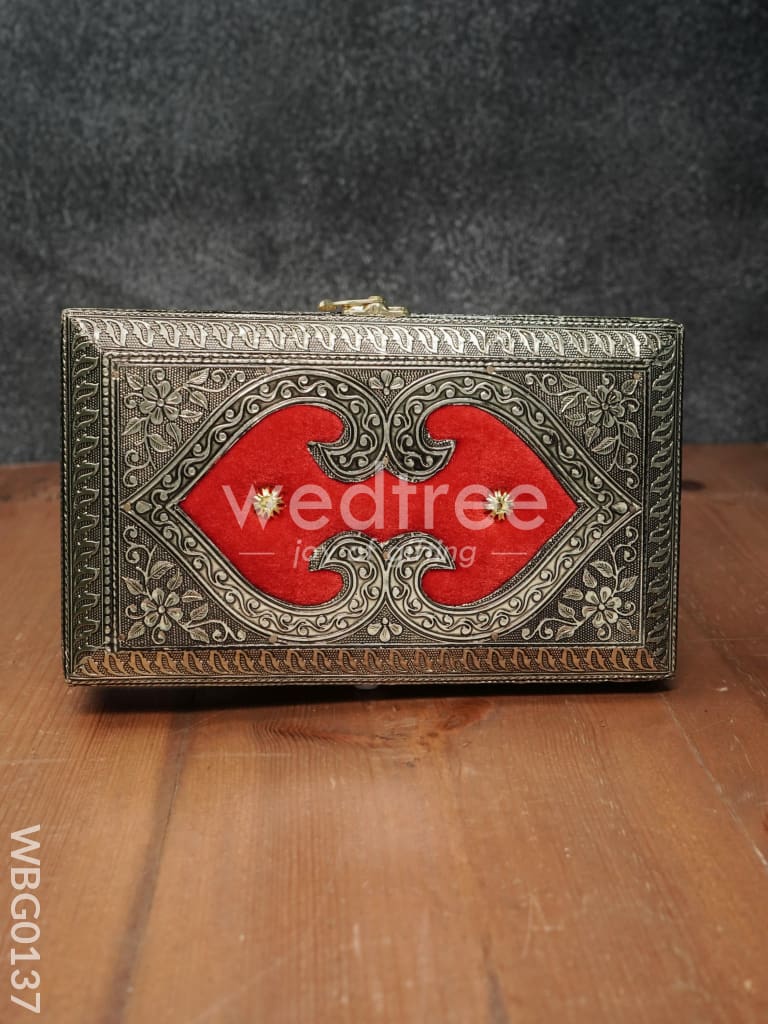 Oxidised Red Velvet Dry Fruit Box with Floral Design - 10X6Inches - WBG0137