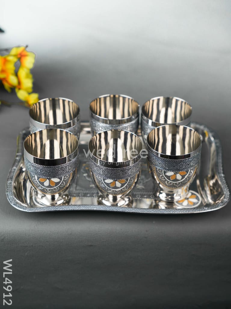 Oxidized 6 Glass Tray Set - 4 inch - WL4912