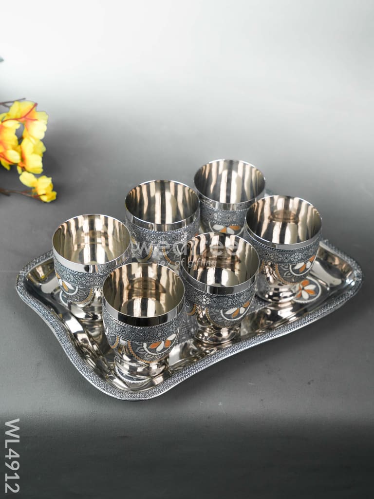 Oxidized 6 Glass Tray Set - 4 inch - WL4912