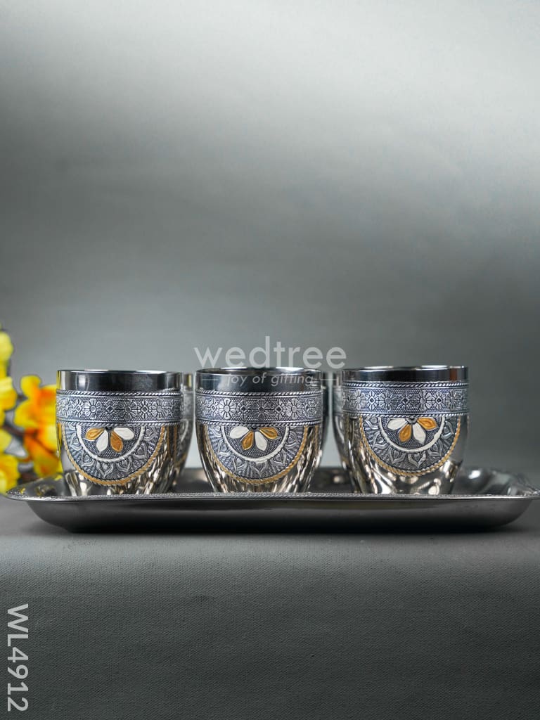 Oxidized 6 Glass Tray Set - 4 inch - WL4912