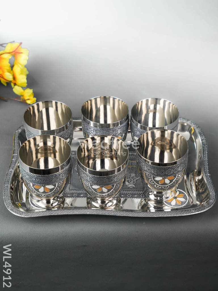Oxidized 6 Glass Tray Set - 4 inch - WL4912