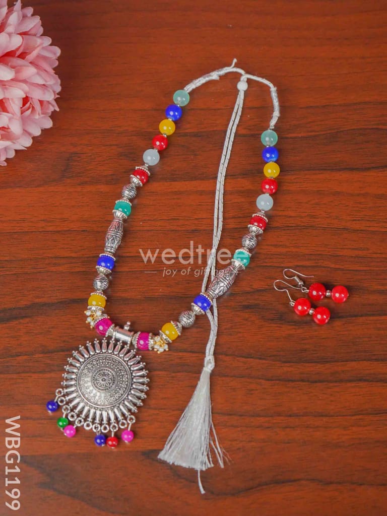 Oxidized Colour Stone Necklace Set - WBG1199