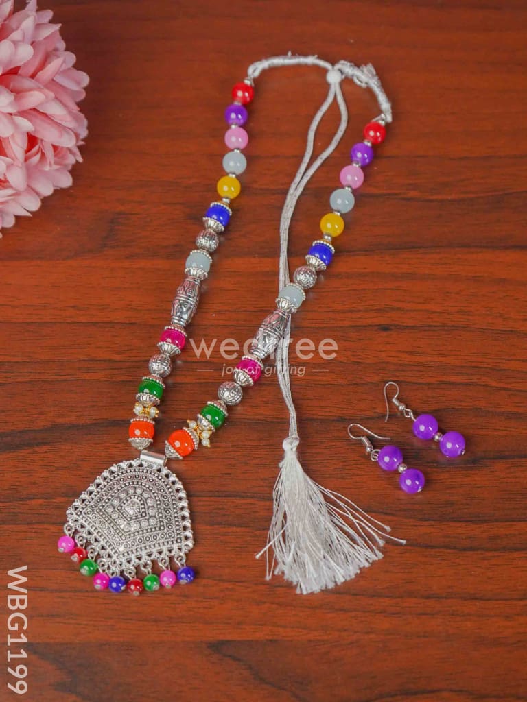 Oxidized Colour Stone Necklace Set - WBG1199