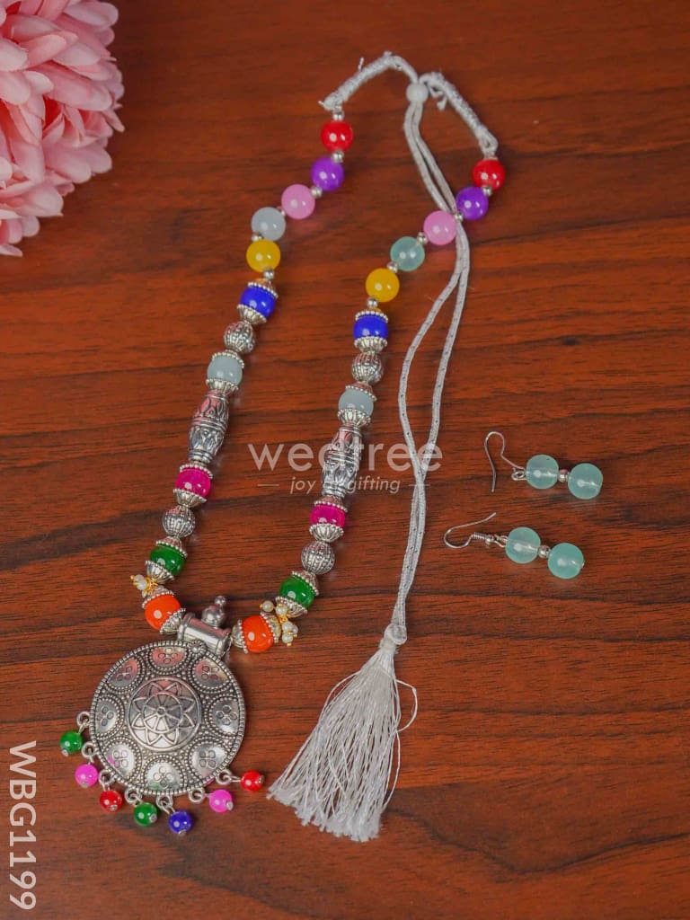 Oxidized Colour Stone Necklace Set - WBG1199