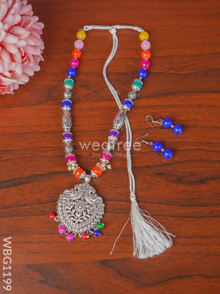 Oxidized Colour Stone Necklace Set - WBG1199