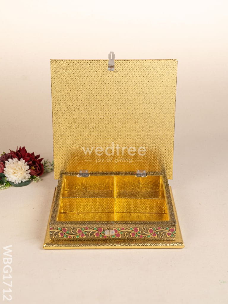 Oxidized Dry Fruit Box Embossed with Flower - 10x10 inch - WBG1712