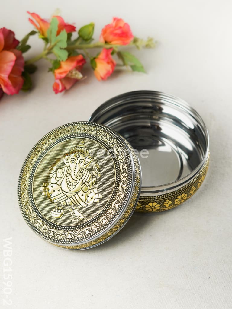Oxidized Ganesha Poori Box - Gold - WBG1590-2