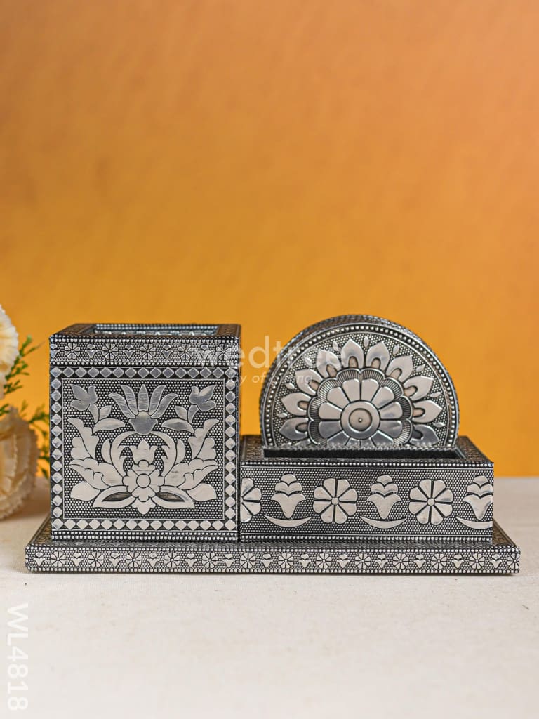 Oxidized Pen Stand with Coaster - Set of 4 - WL4818