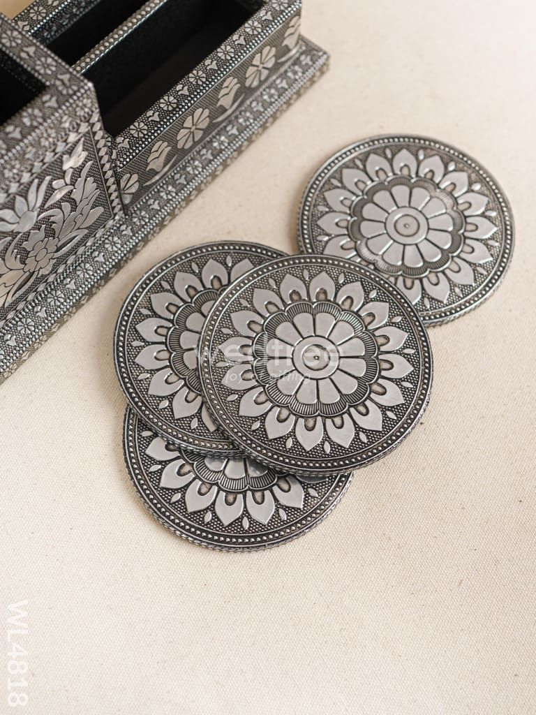 Oxidized Pen Stand with Coaster - Set of 4 - WL4818