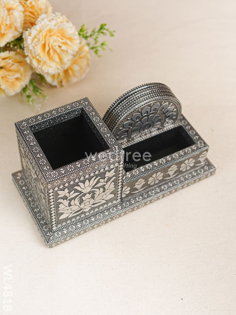 Oxidized Pen Stand with Coaster - Set of 4 - WL4818