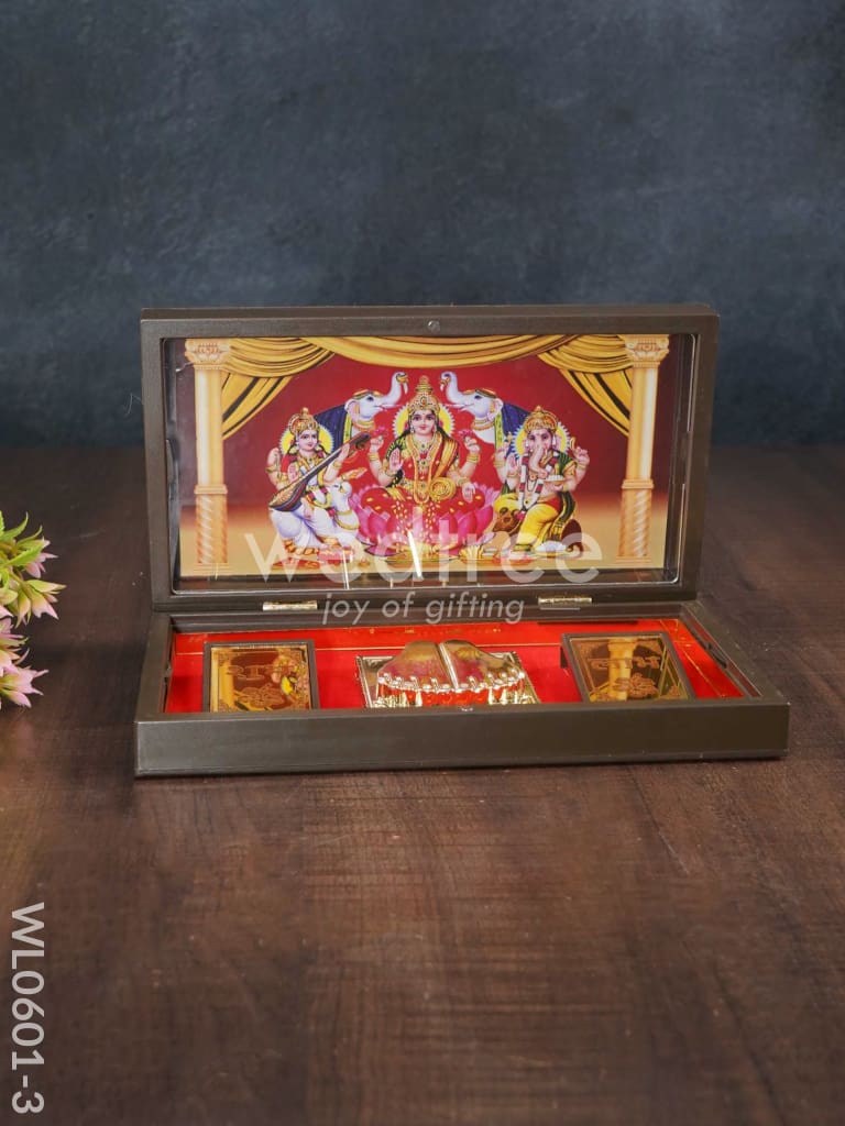 Paduka Prayer Box (Large) - Lakshmi Ganesha & Saraswathi WL0601-3