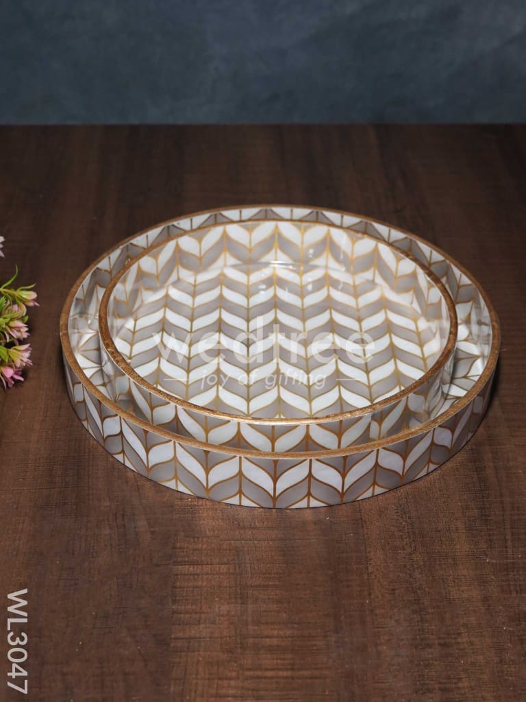Pastel Grey with Gold Digital Printed Tray - Set of 2 - WL3047