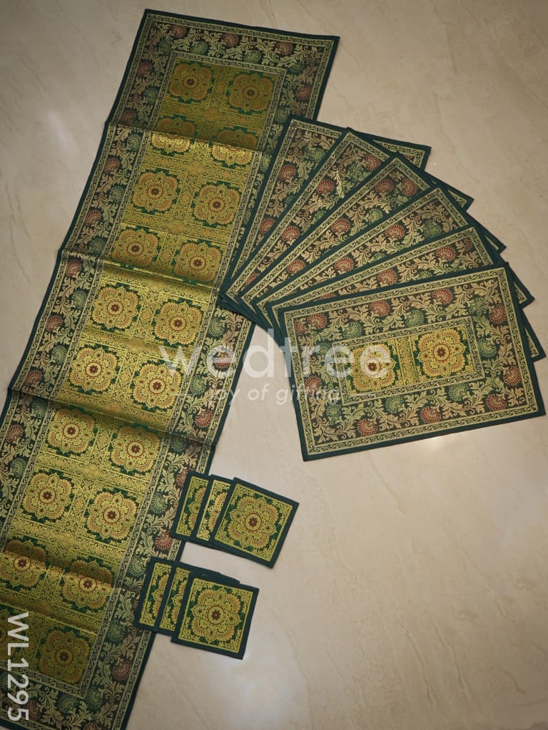 Peacock Design Cotton Table Cloth with Tea Coaster Covers - WL1295