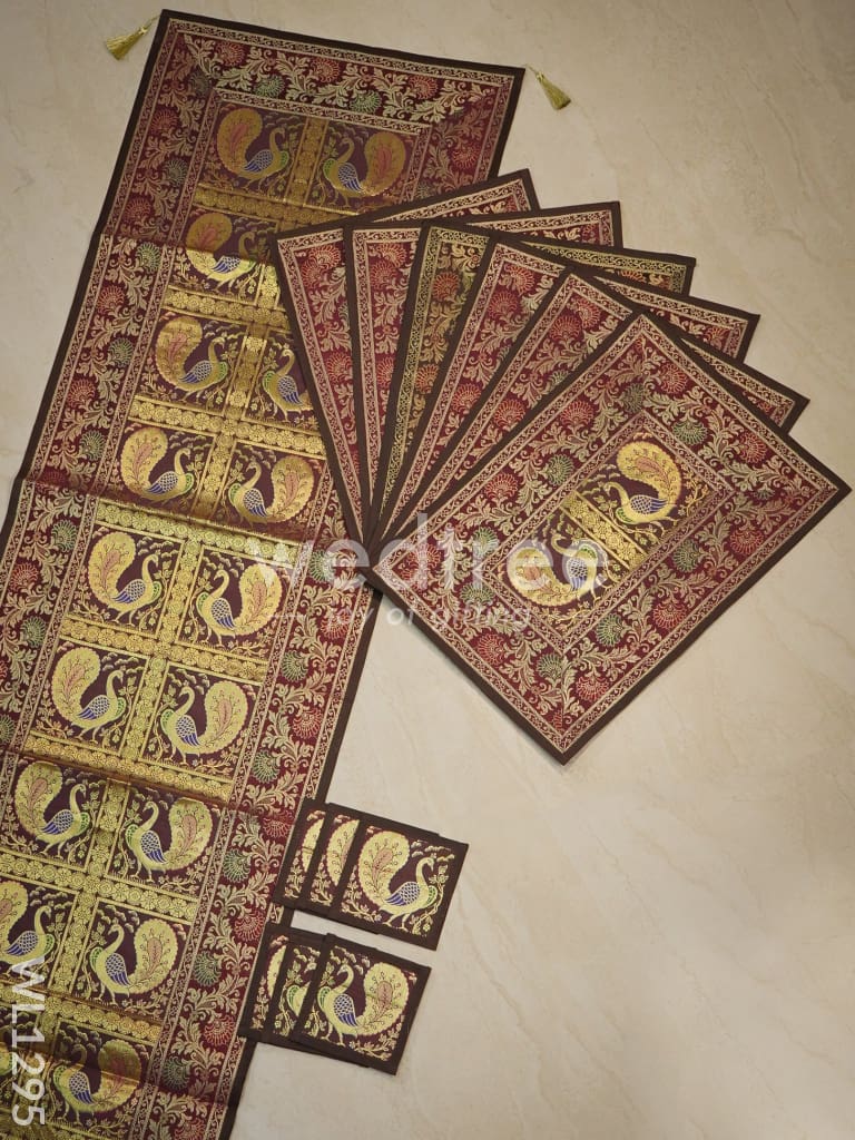 Peacock Design Cotton Table Cloth with Tea Coaster Covers - WL1295