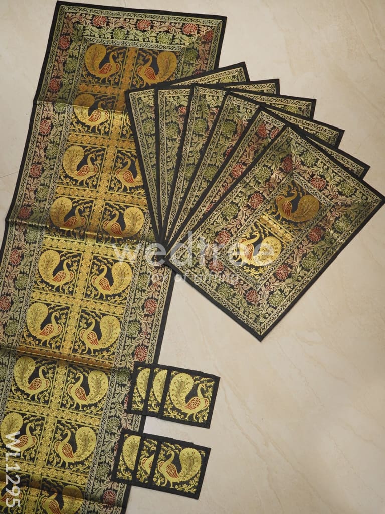 Peacock Design Cotton Table Cloth with Tea Coaster Covers - WL1295