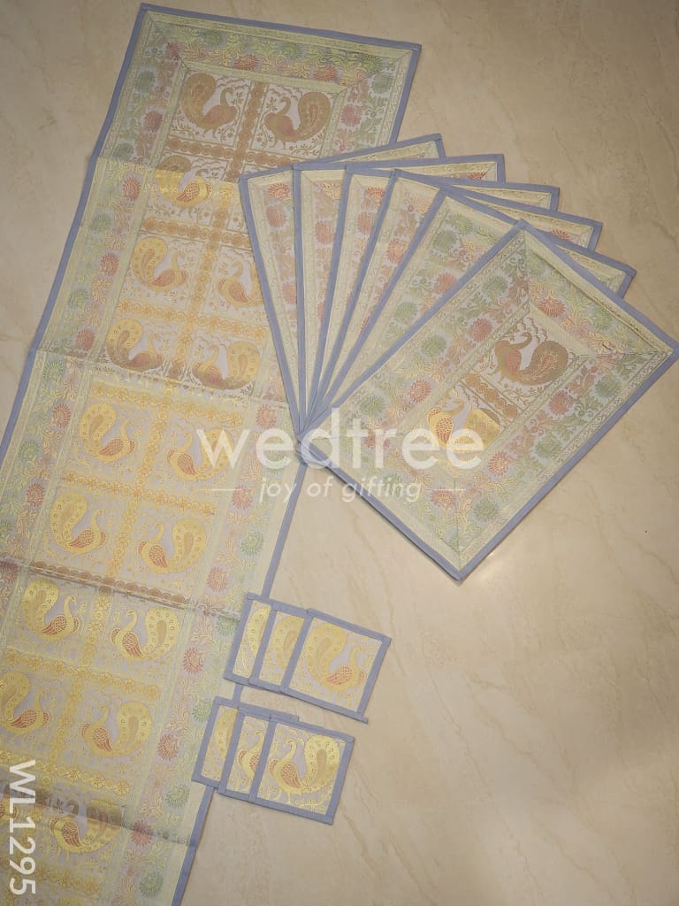 Peacock Design Cotton Table Cloth with Tea Coaster Covers - WL1295
