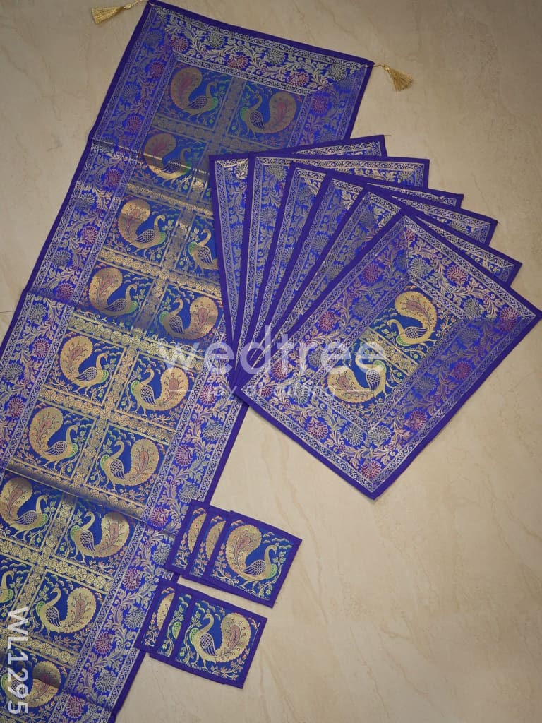 Peacock Design Cotton Table Cloth with Tea Coaster Covers - WL1295