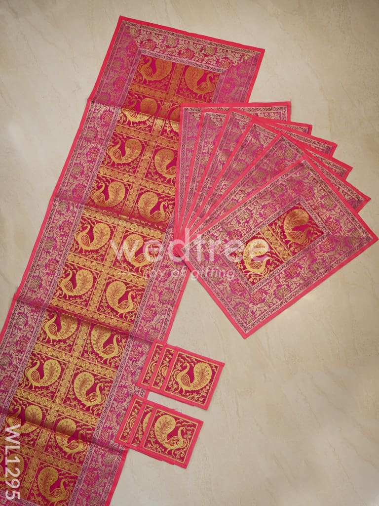 Peacock Design Cotton Table Cloth with Tea Coaster Covers - WL1295