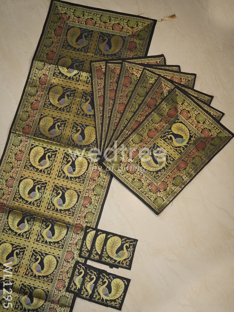 Peacock Design Cotton Table Cloth with Tea Coaster Covers - WL1295