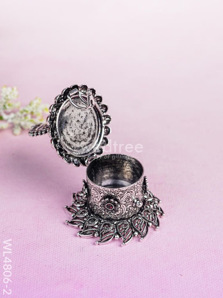 Peacock Kumkum Holder - 3 inch - Silver - WL4806-2