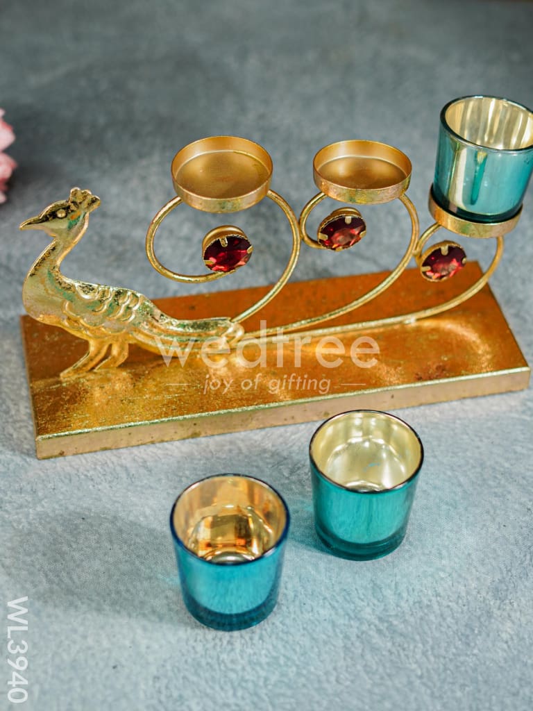 Peacock Stand with 3 Glass Candle Holders - WL3940