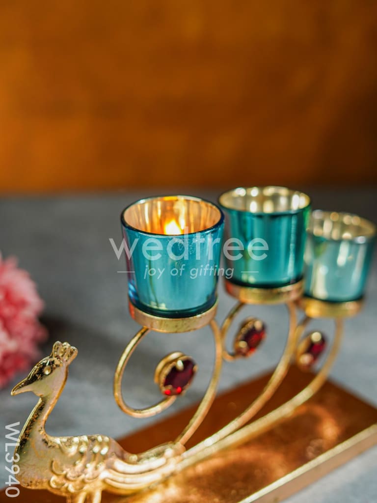 Peacock Stand with 3 Glass Candle Holders - WL3940