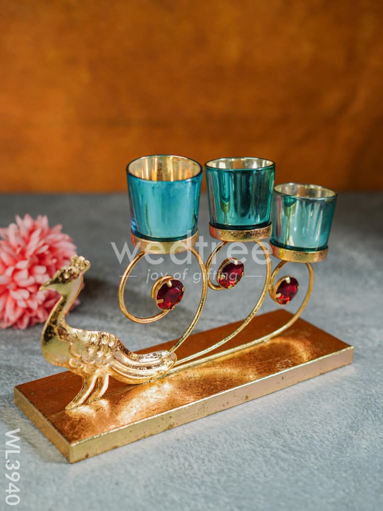 Peacock Stand with 3 Glass Candle Holders - WL3940