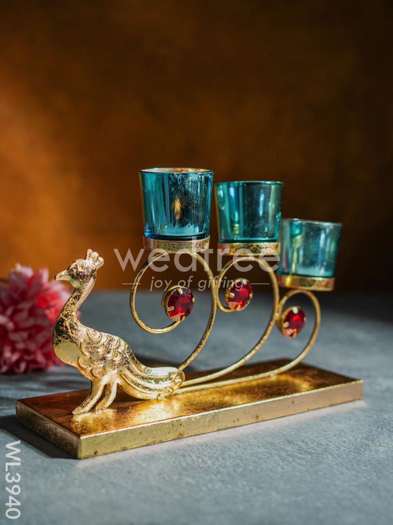 Peacock Stand with 3 Glass Candle Holders - WL3940
