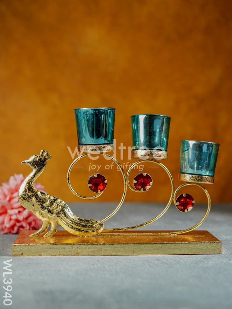 Peacock Stand with 3 Glass Candle Holders - WL3940