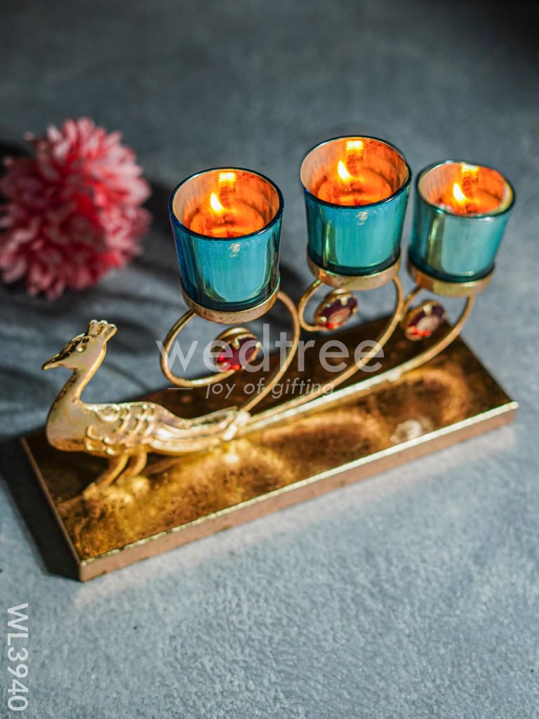 Peacock Stand with 3 Glass Candle Holders - WL3940