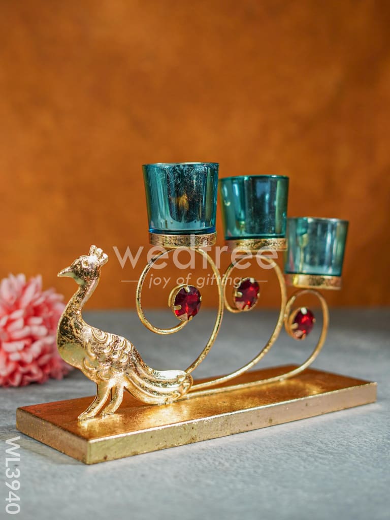 Peacock Stand with 3 Glass Candle Holders - WL3940