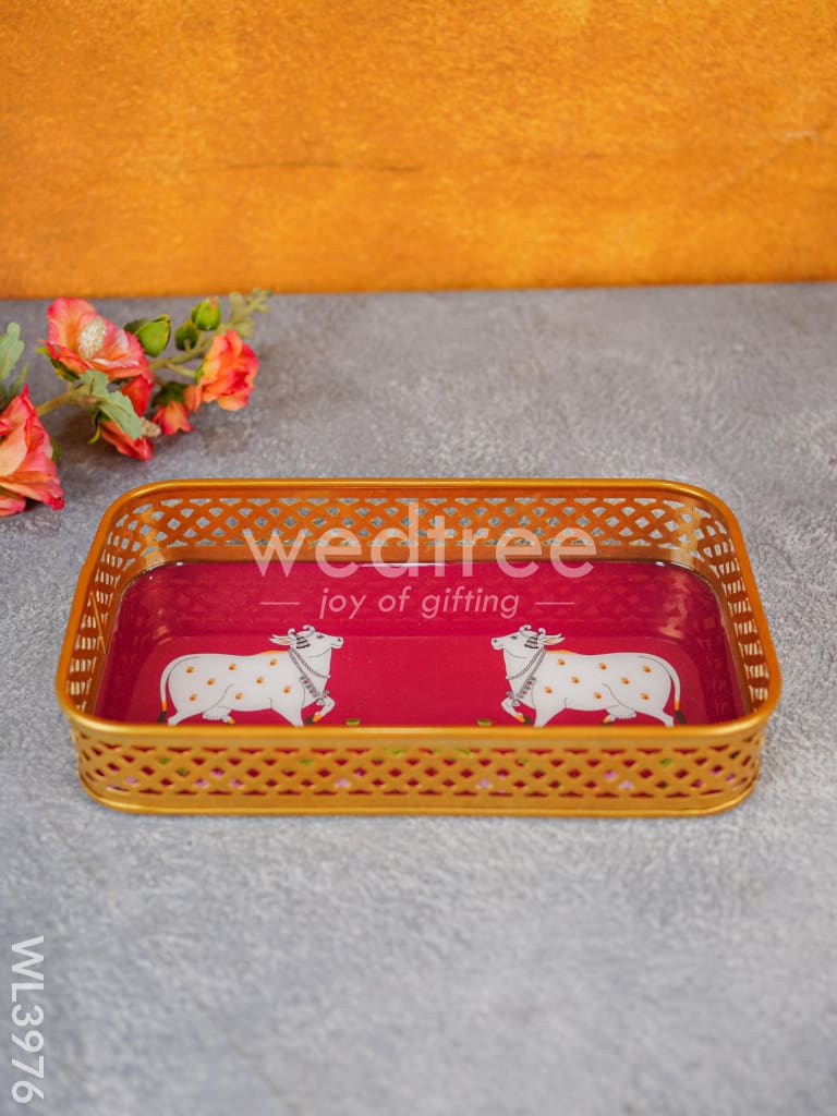 Pichwai Design Tray with Gold Frame - WL3976