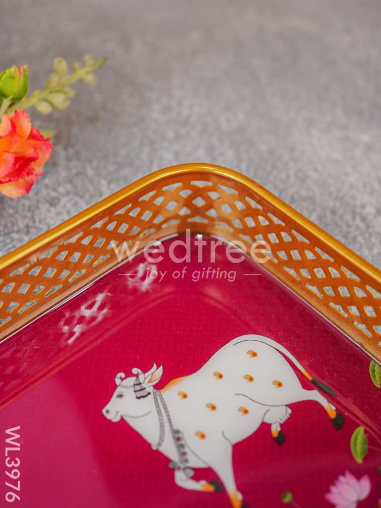 Pichwai Design Tray with Gold Frame - WL3976