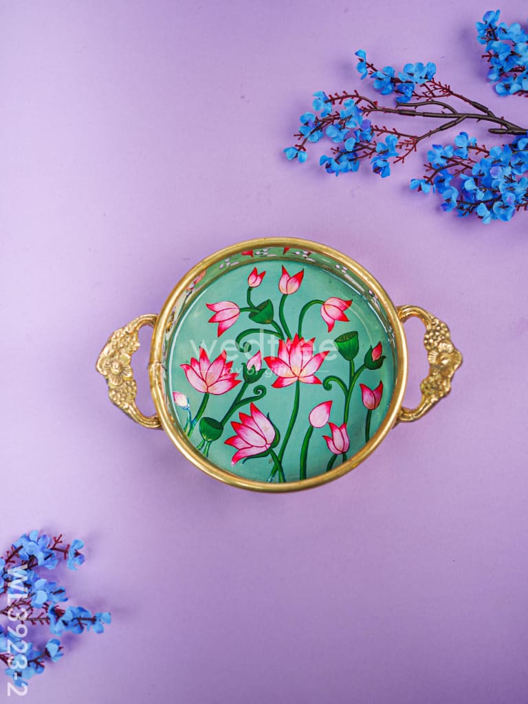 Pichwai Printed Brass Tray - 6 inch - WL3923