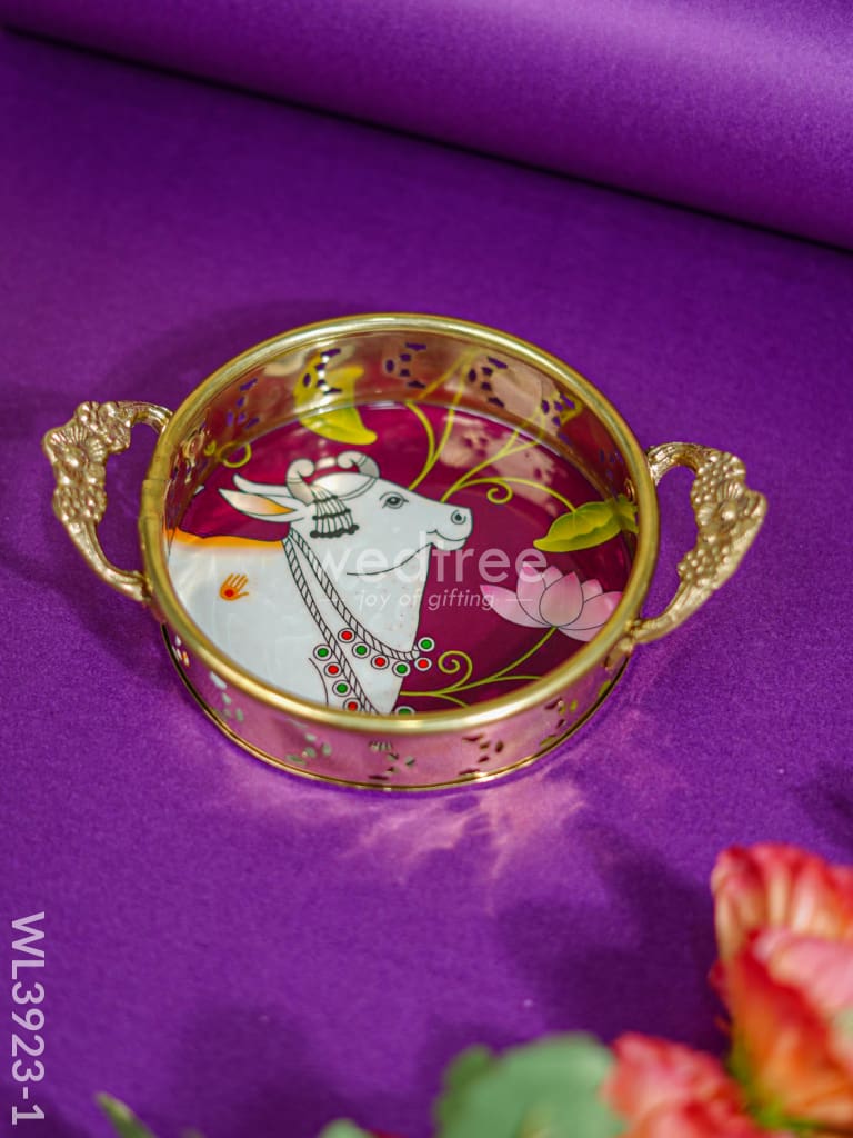 Pichwai Printed Brass Tray - 6 inch - WL3923