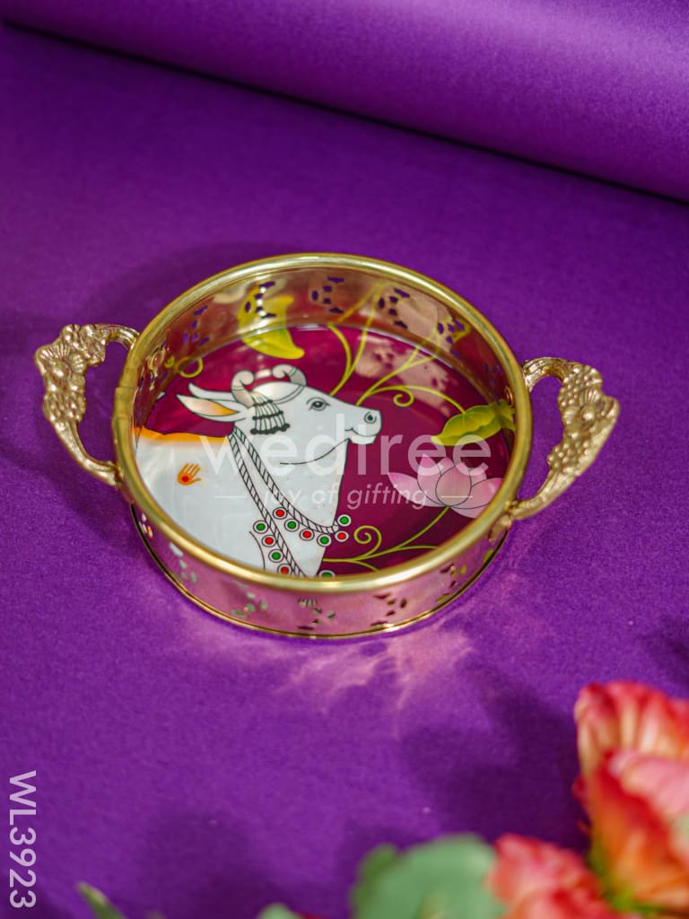 Pichwai Printed Brass Tray - 6 inch - WL3923
