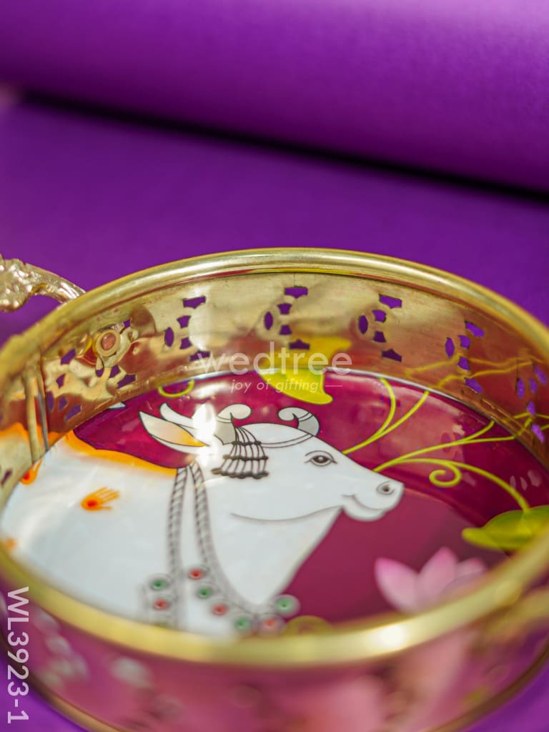 Pichwai Printed Brass Tray - 6 inch - WL3923