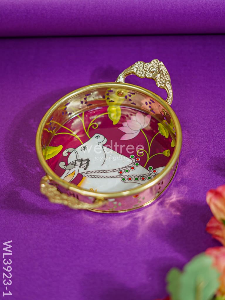 Pichwai Printed Brass Tray - 6 inch - WL3923