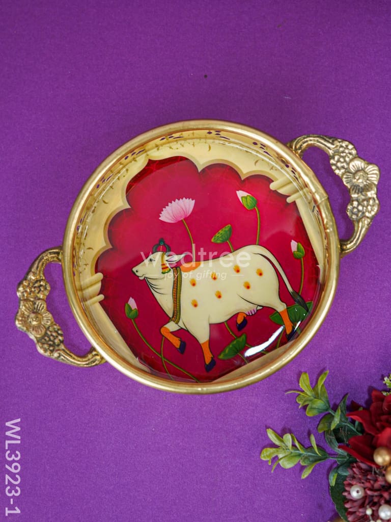 Pichwai Printed Brass Tray - 6 inch - WL3923