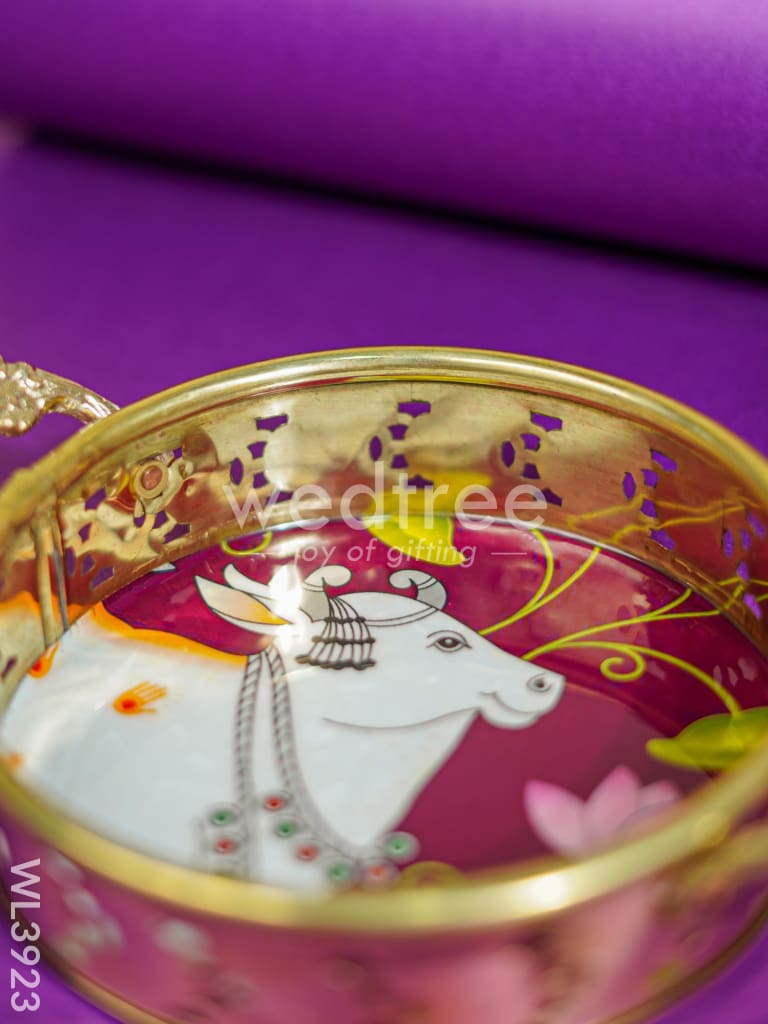 Pichwai Printed Brass Tray - 6 inch - WL3923