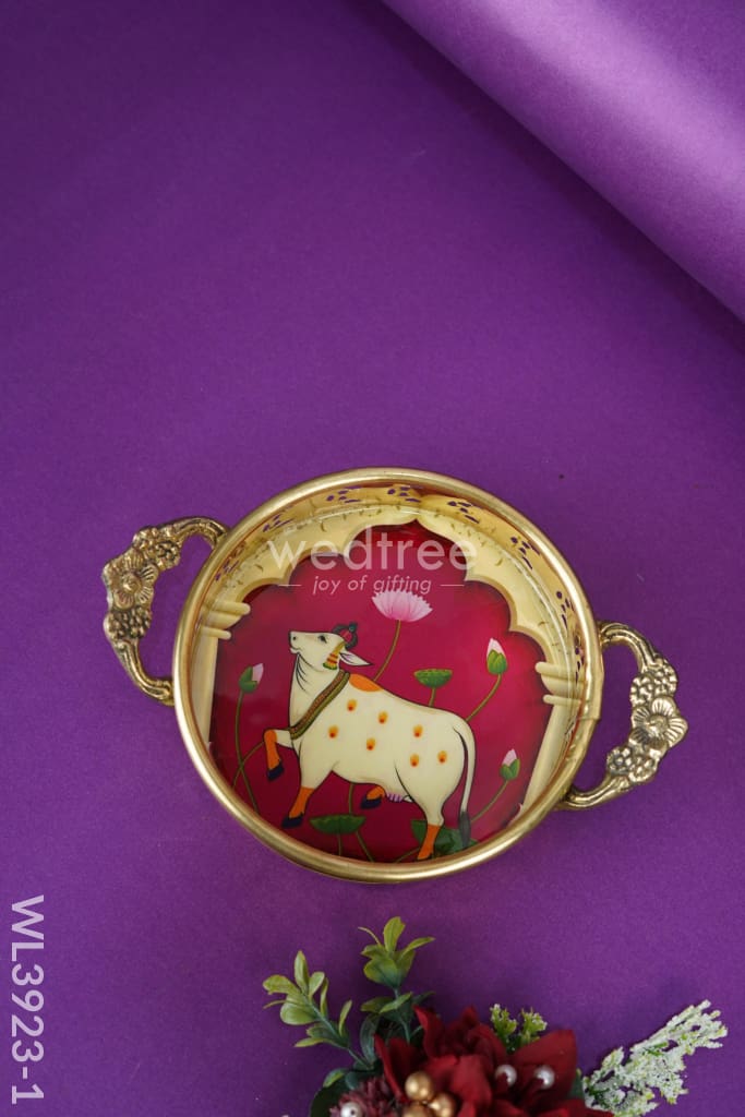 Pichwai Printed Brass Tray - 6 inch - WL3923