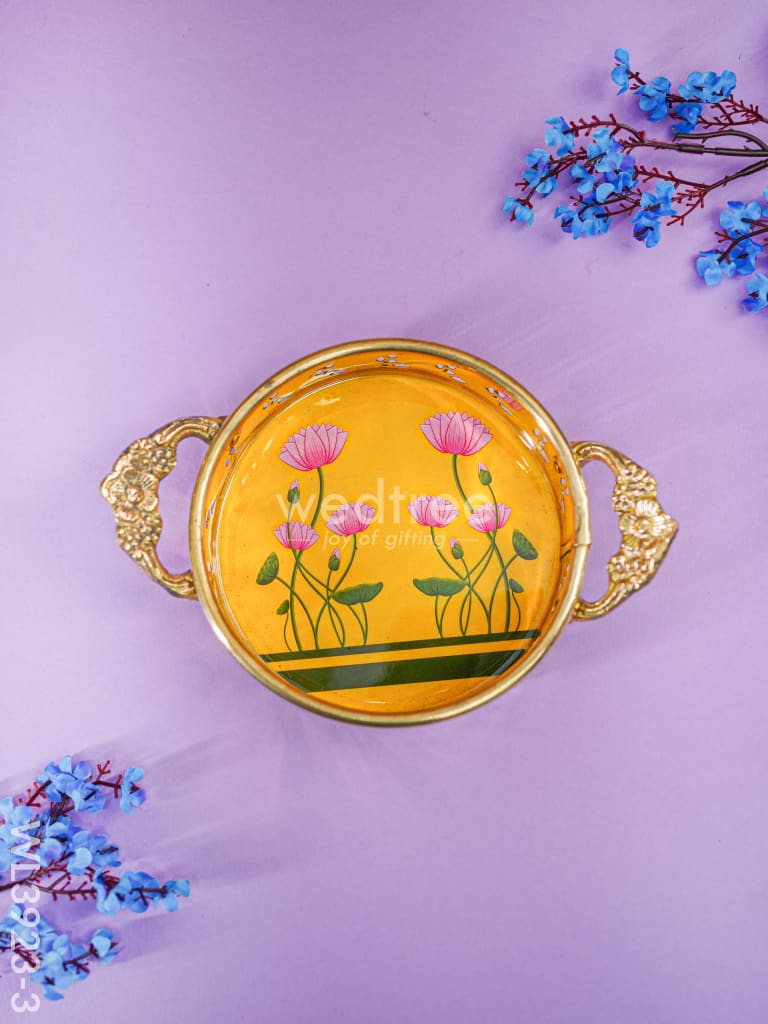 Pichwai Printed Brass Tray - 6 inch - WL3923