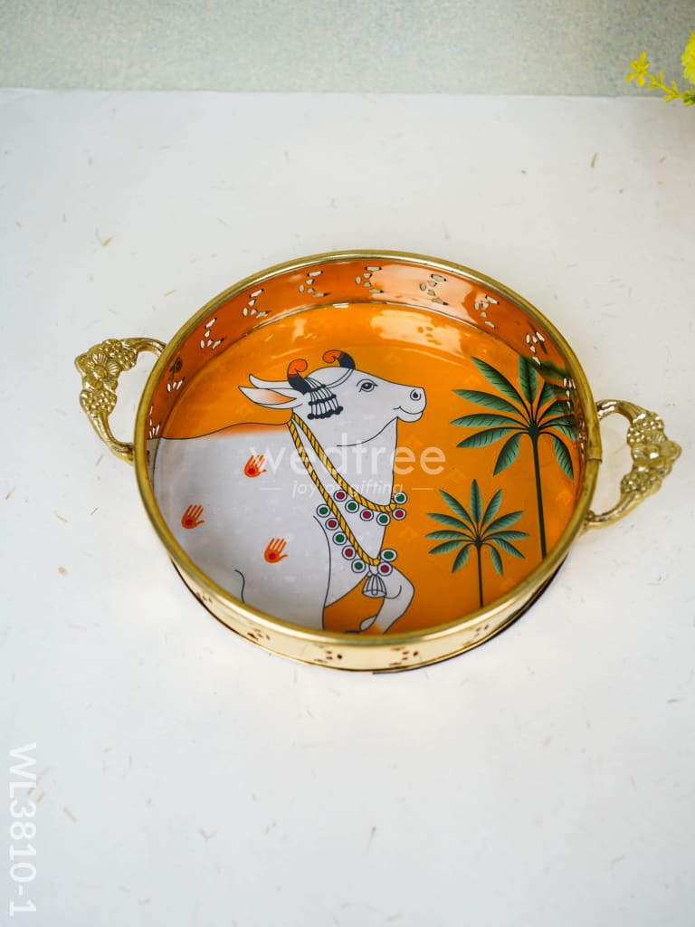 Pichwai Printed Brass Tray - 9 inch - WL3810