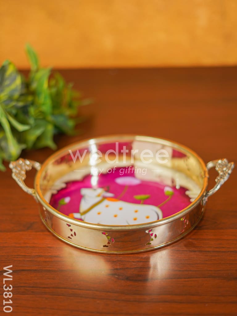 Pichwai Printed Brass Tray - WL3810