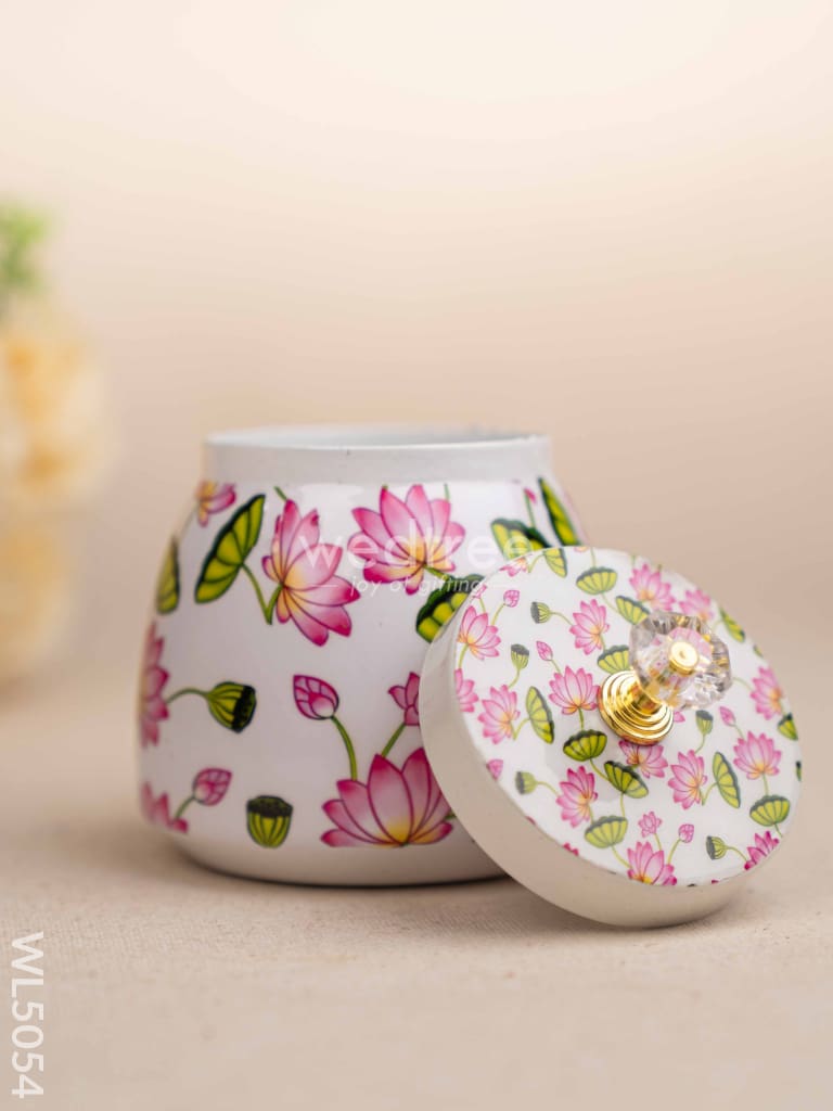 Pichwai Themed Metal Tray with Dry Fruit Jar and Diya Set - WL5054 Metal Decor Utility