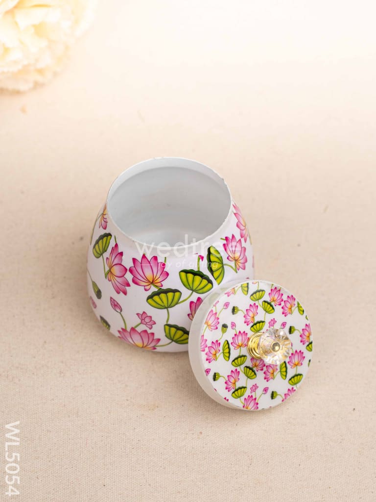 Pichwai Themed Metal Tray with Dry Fruit Jar and Diya Set - WL5054 Metal Decor Utility