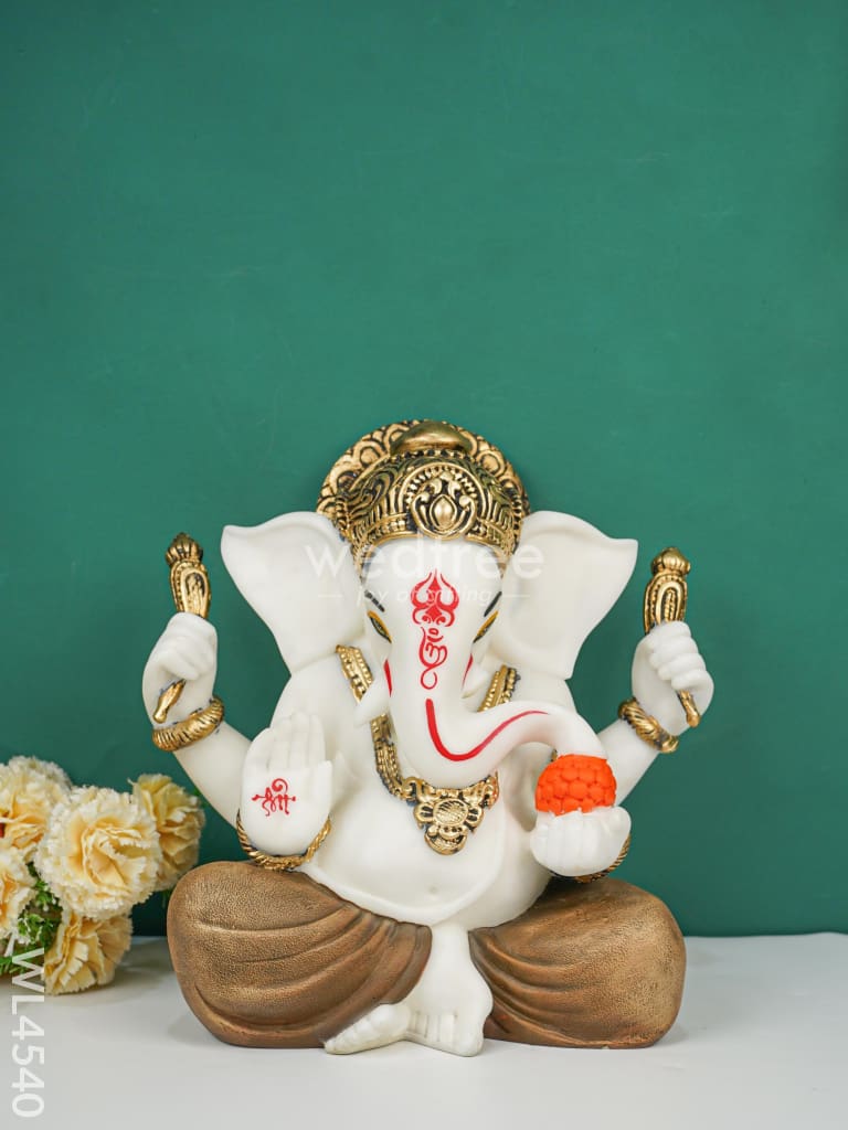 Polyresin Ganesha Idol for Good Luck - White - WL4540