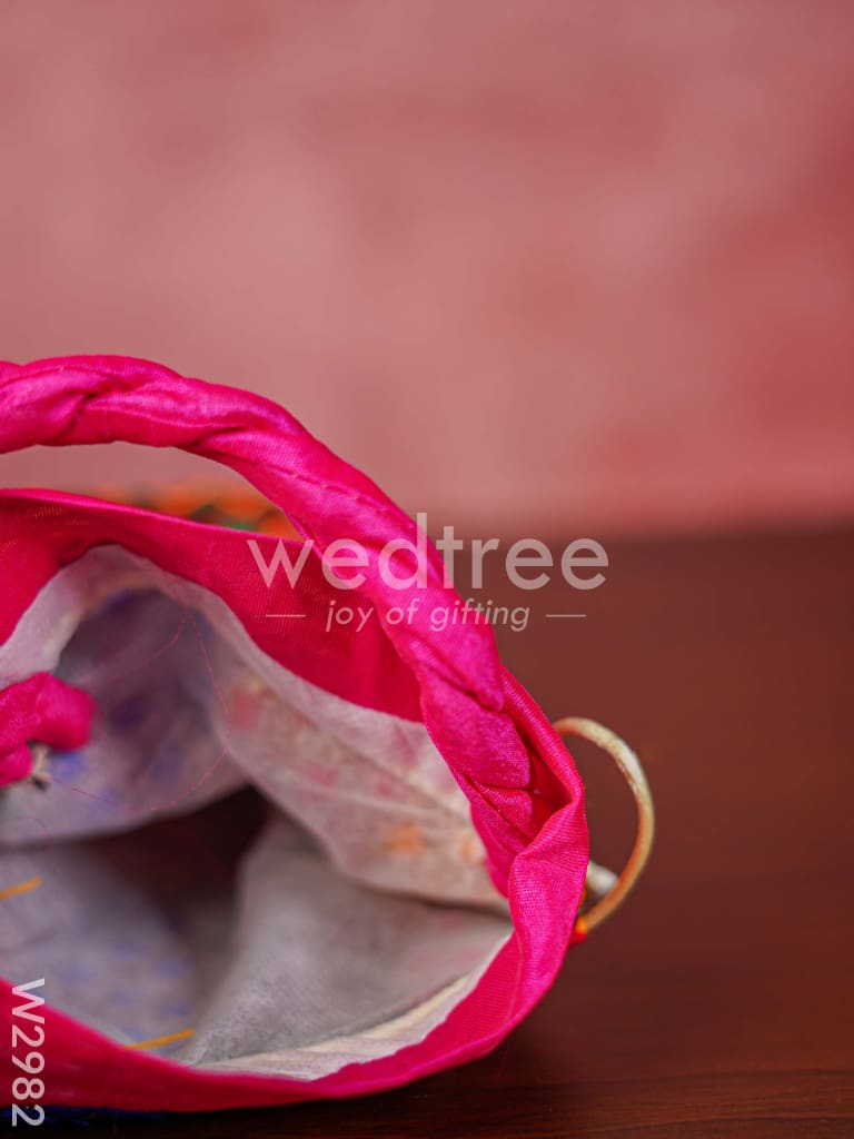 Potli bag - flower thread embroidery and Lace - W2982