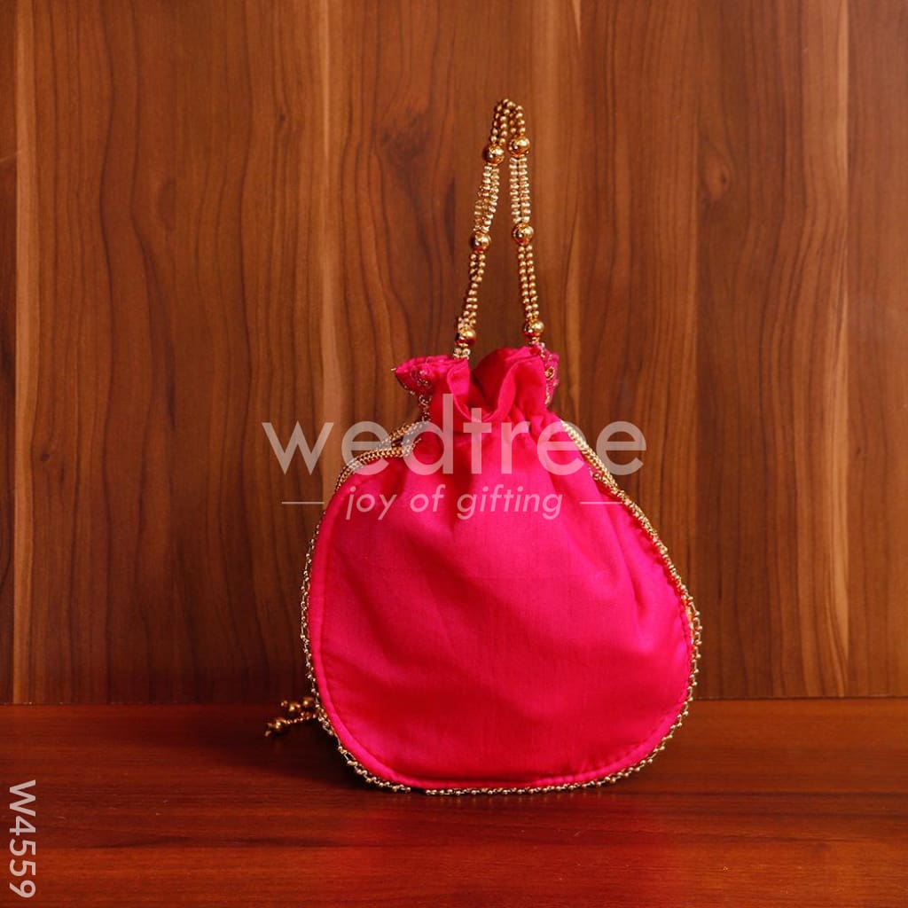 Potli bag raw silk with golden thread embroidery - W4559