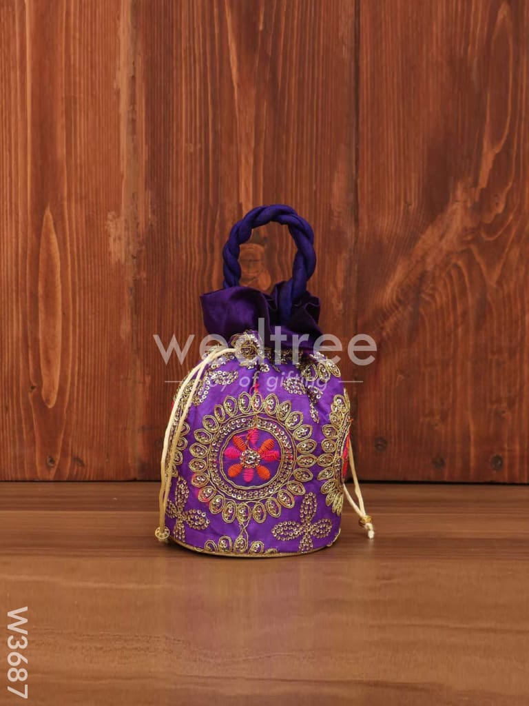 Potli bag - Thread embroidery with chamki work - W3687